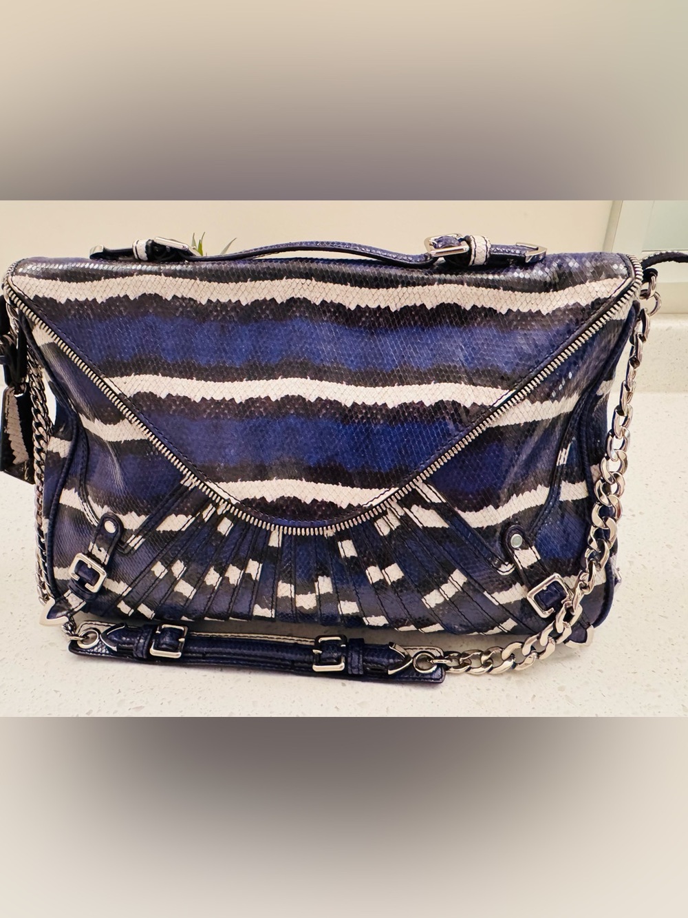 Rebecca Minkoff Collection Maria Shoulder Bag Blue Snakeskin Print Vintage